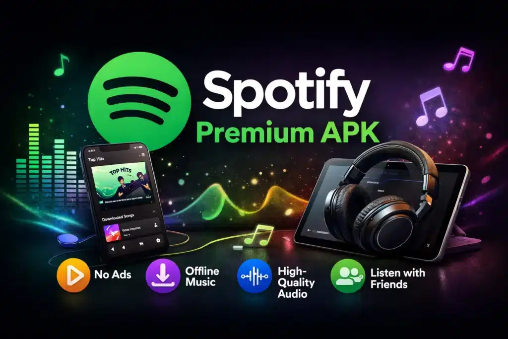Spotify Premium APK features including ad-free music, offline download, and HD audio quality