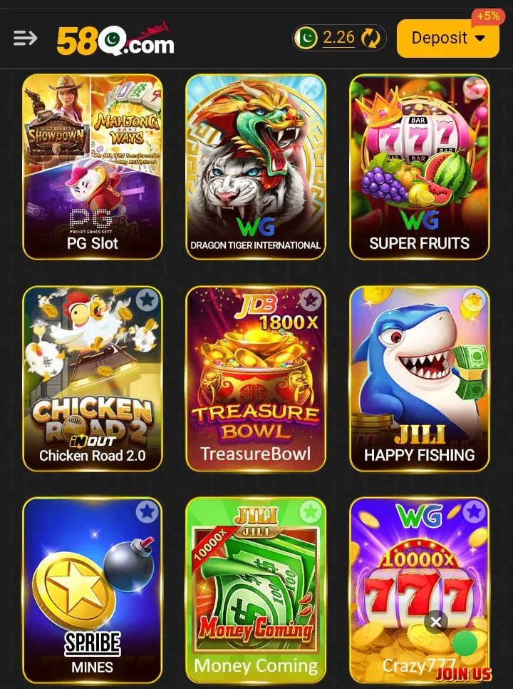 58Q earning game login dashboard mobile interface