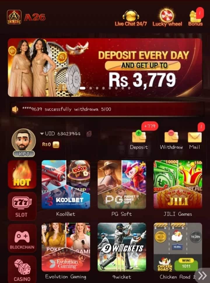Download a26 Game APK for Android real money casino app in Pakistan